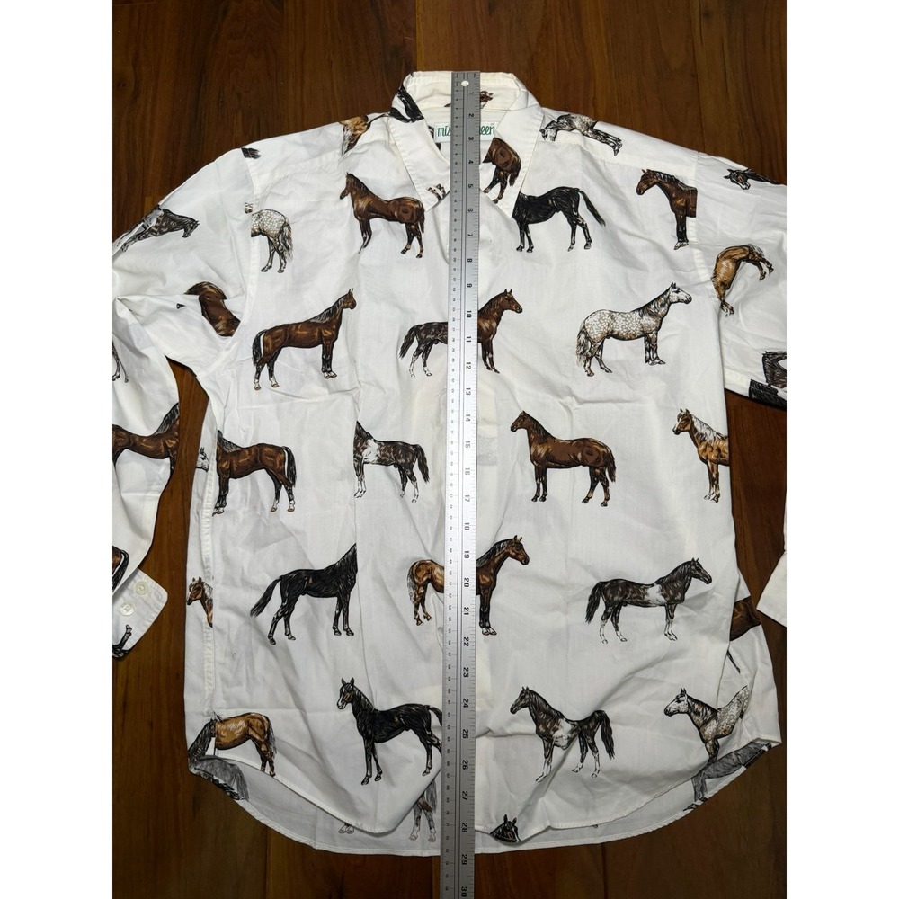 Vintage Mise Au Green Men's White Button Down Size M Horse Graphic Print - Picture 4 of 7